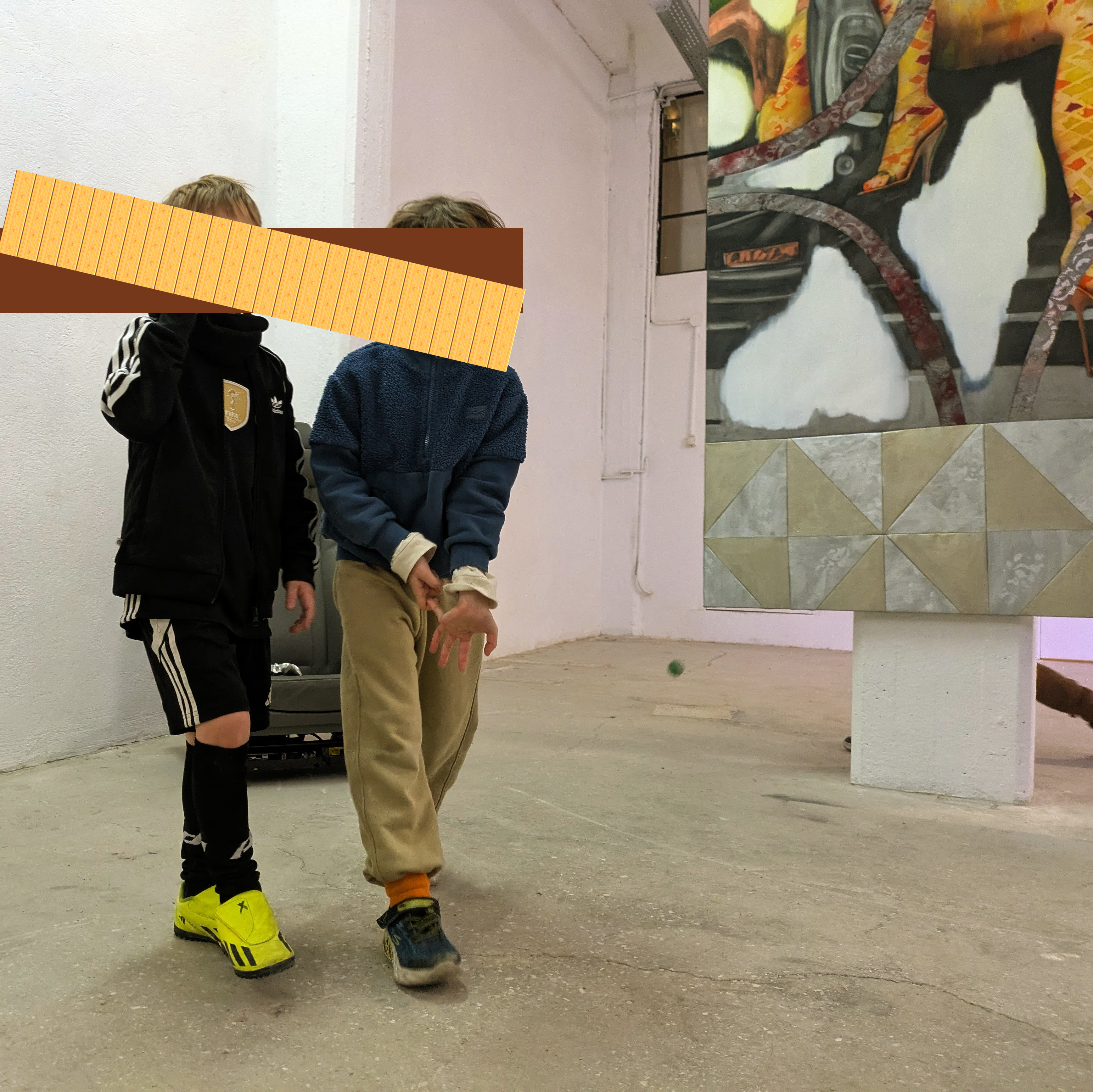 Two kids in an art exhibition